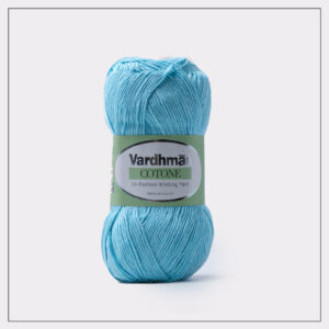 Blue Vardhman cotton knitting yarn skein.